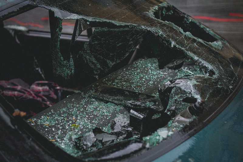 automobile accident with broken front windshield